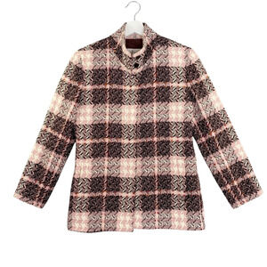 Doncaster Blazer Womens 6 Pink/Brown Wool Angora‎ Jacket Houndstooth Plaid Lined